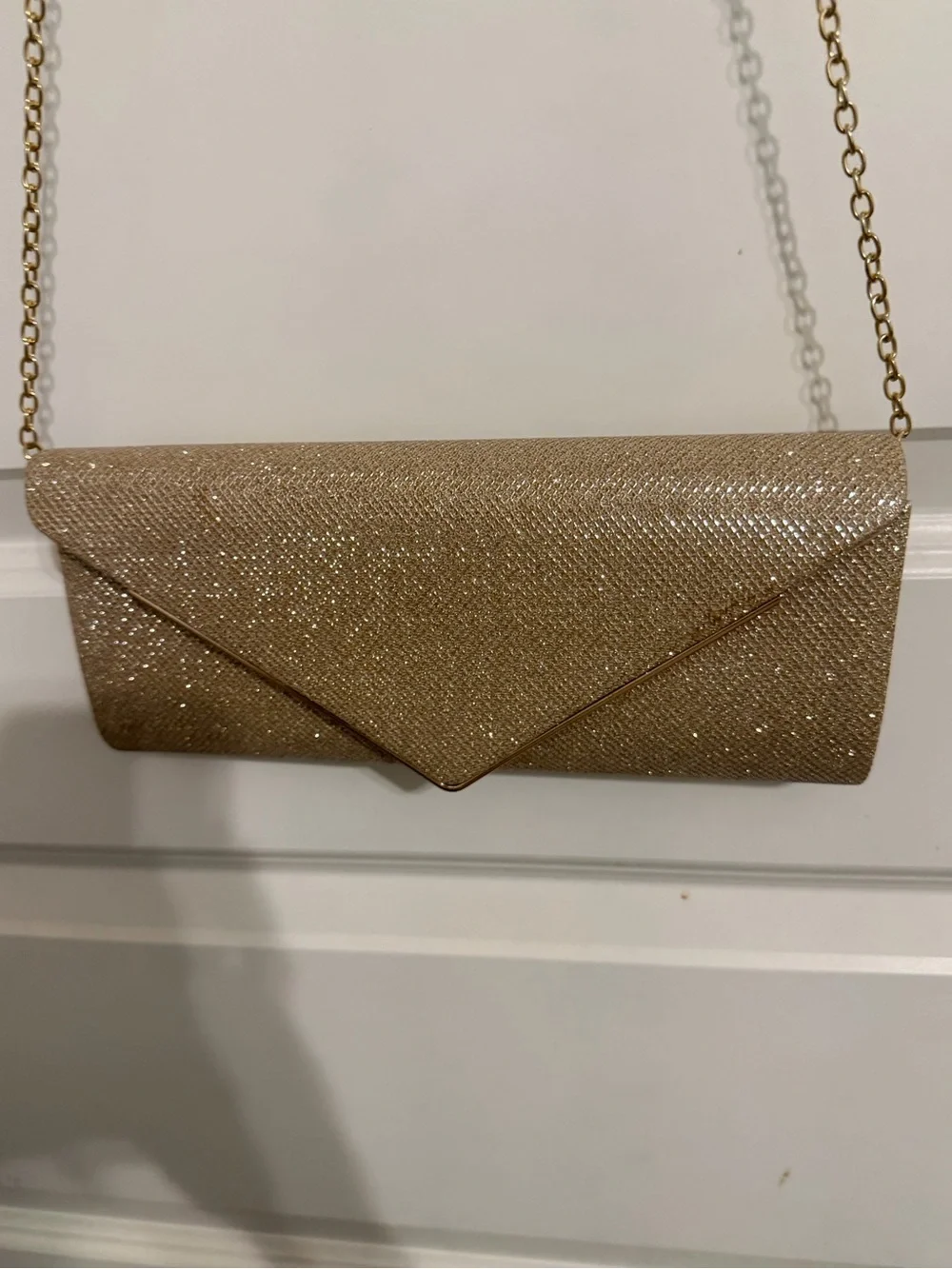 Gold Glitter Envelope Clutch with Chain Strap